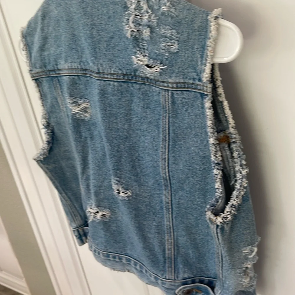 Vintage 90s Y2K Chazzz by Charles Ghailian Distressed blue Denim Vest Sz M - Picture 16 of 16